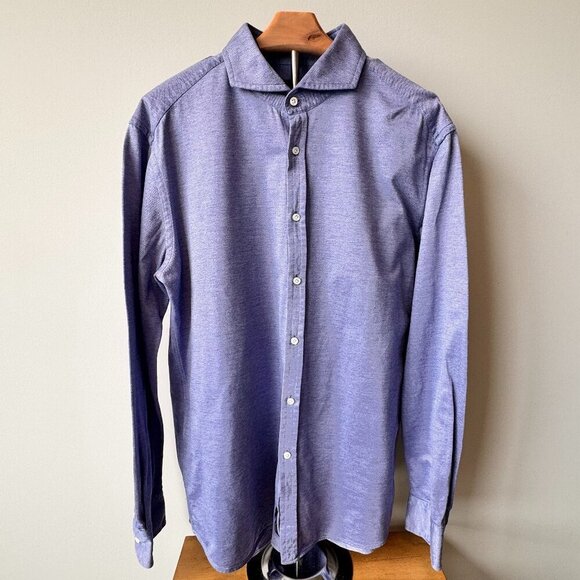 Hugo Boss Tailored Slim Fit Cotton Long Sleeve Button Down Shirt Blue - Picture 1 of 8